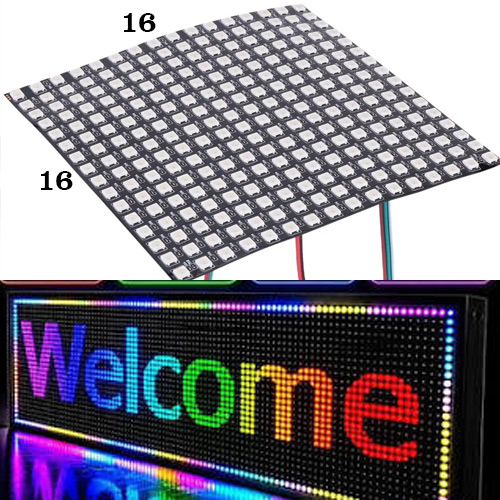 256 pixel RGB LED matrix scrolling text display